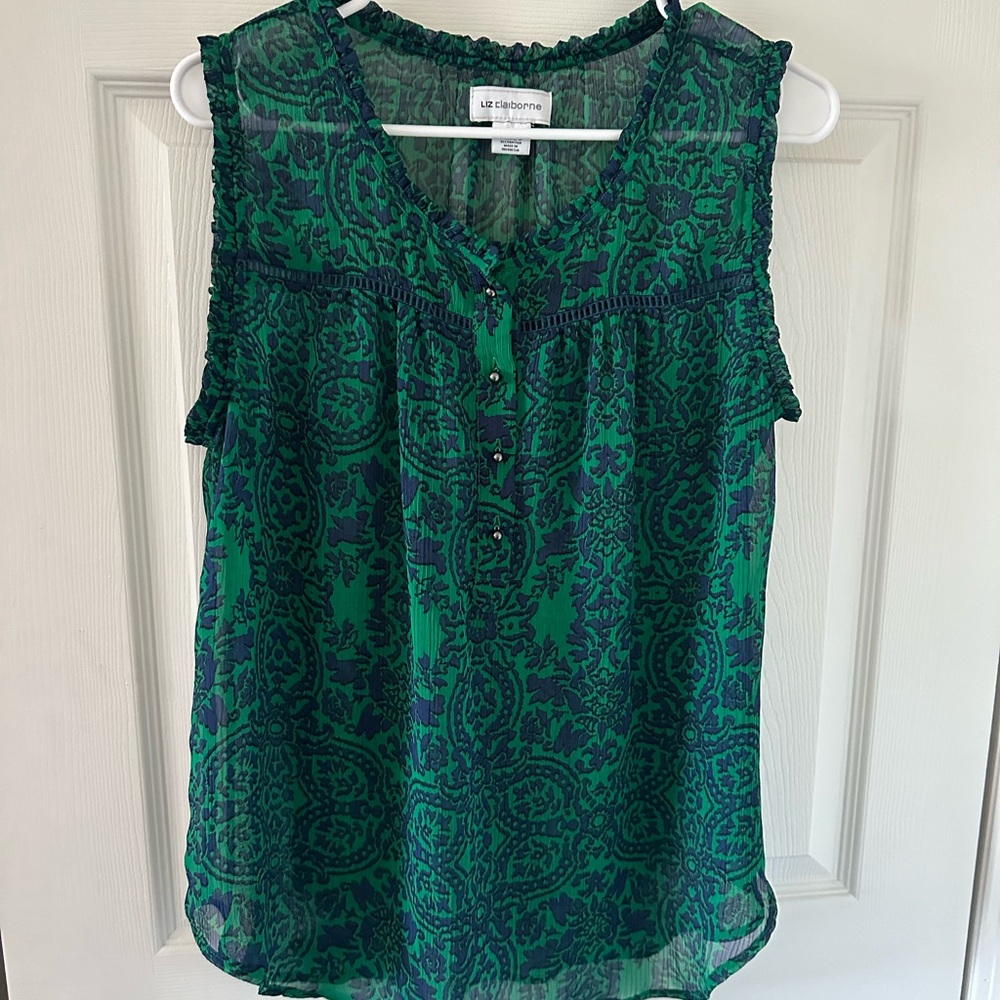 Liz Claiborne Paisley Print Sleeveless Chiffon Shirt Blouse Size XL with Button